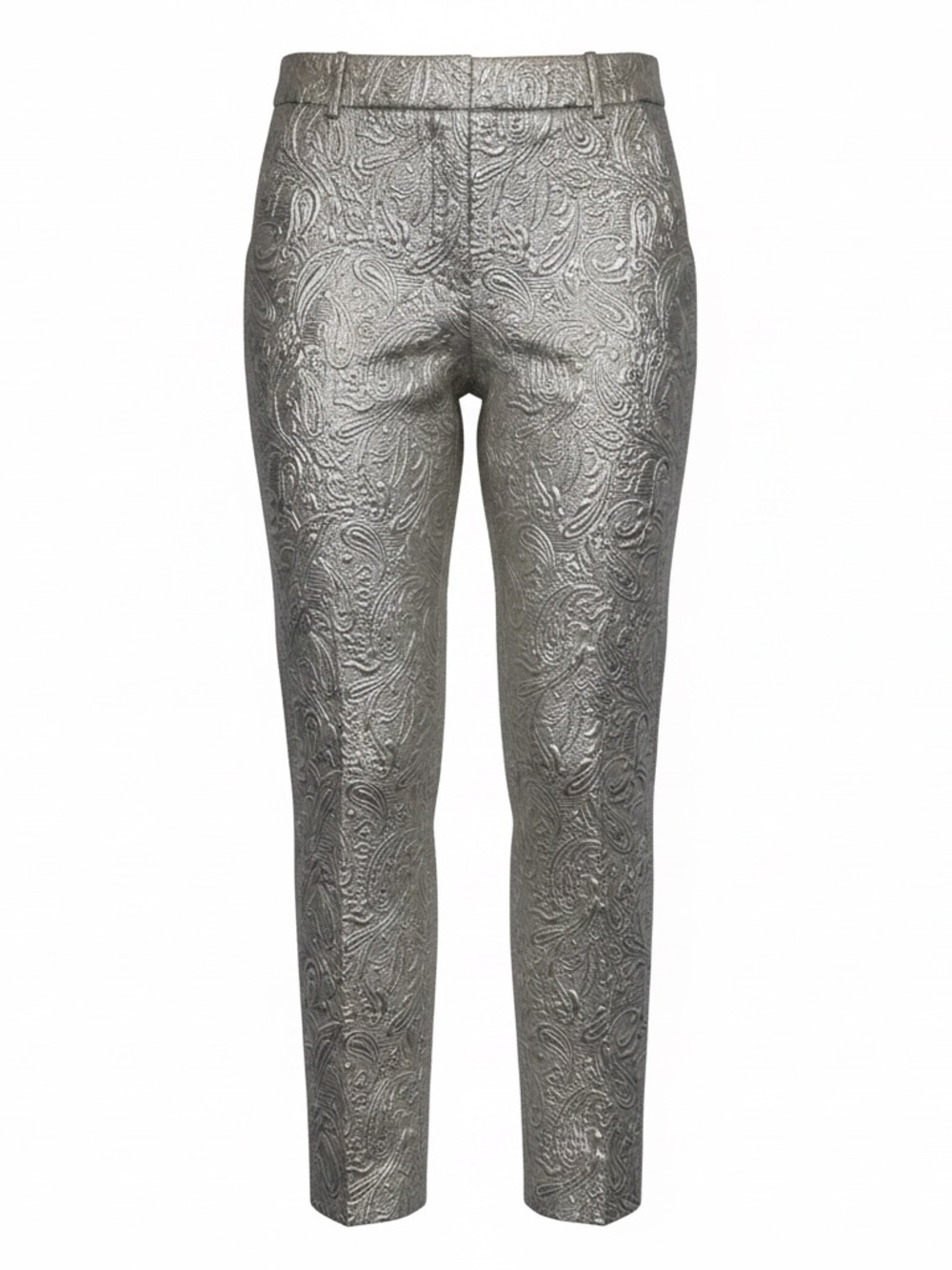 NWT J. Crew Maddie Textured Brocade Silver Metallic Slim Ankle Pants